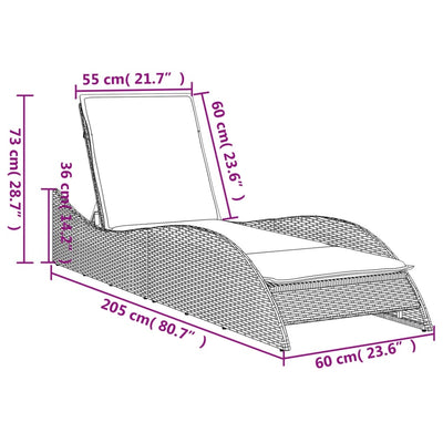 liggestol med hynde 60x205x73 cm polyrattan sort