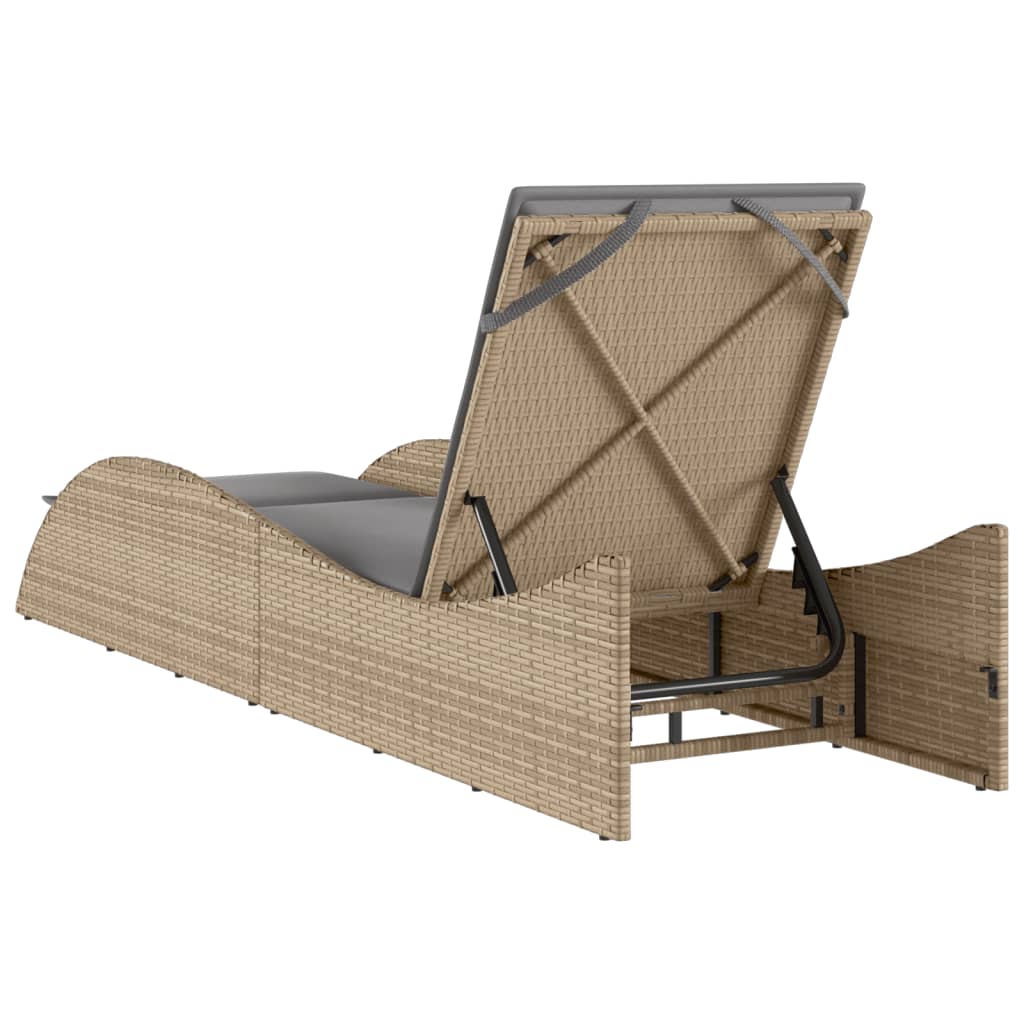 liggestol med hynde 60x205x73 cm polyrattan beige