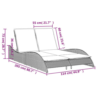 liggestol med hynder 114x205x73 cm polyrattan grå