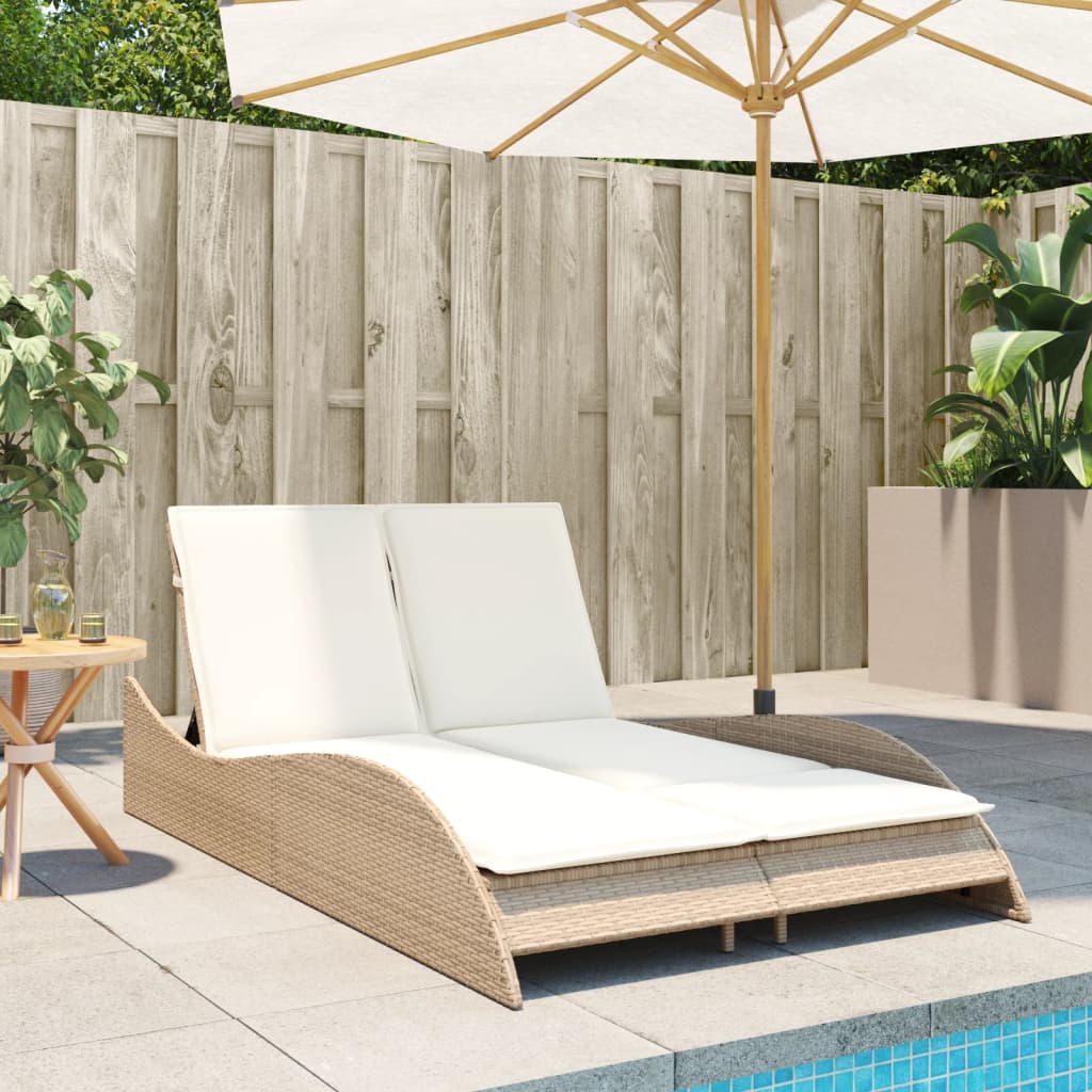 liggestol med hynder 114x205x73 cm polyrattan beige