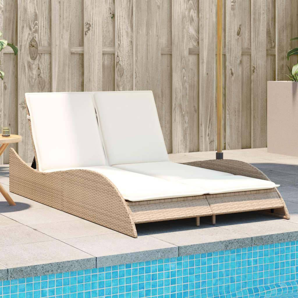 liggestol med hynder 114x205x73 cm polyrattan beige