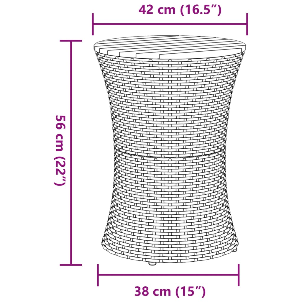 sidebord trommeformet polyrattan og massivt træ grå