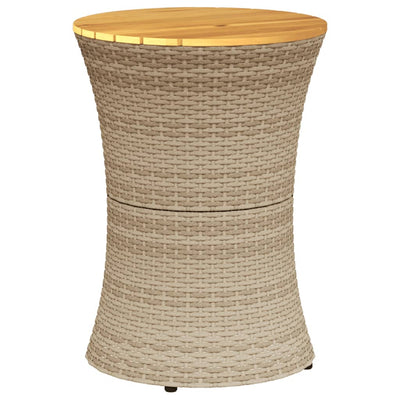 sidebord trommeformet polyrattan og massivt træ beige