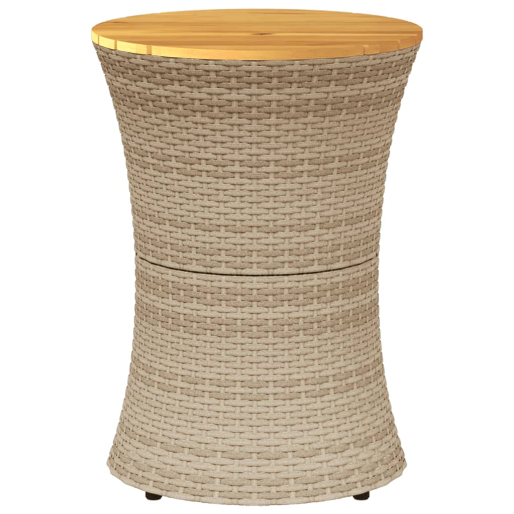 sidebord trommeformet polyrattan og massivt træ beige