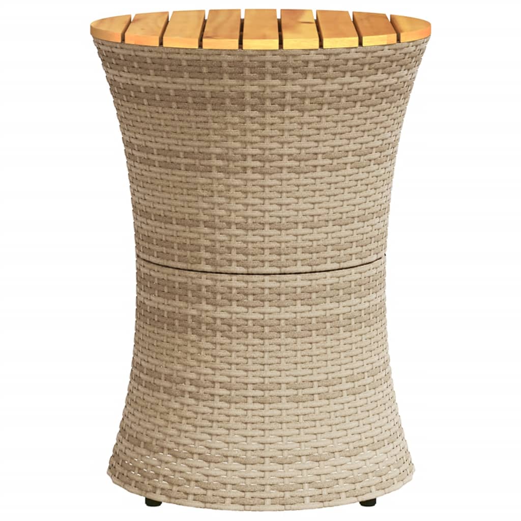 sidebord trommeformet polyrattan og massivt træ beige