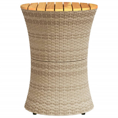 sidebord trommeformet polyrattan og massivt træ beige