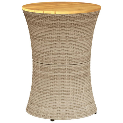 sidebord trommeformet polyrattan og massivt træ beige