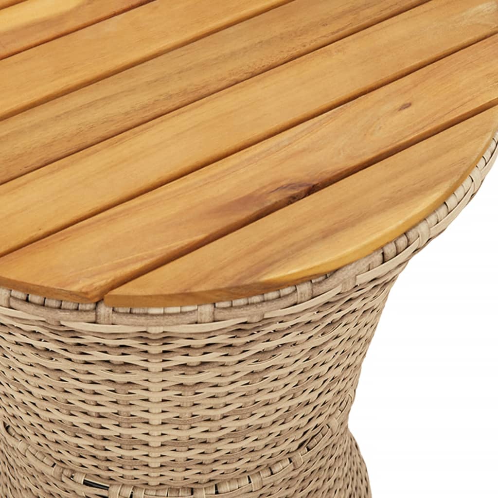 sidebord trommeformet polyrattan og massivt træ beige