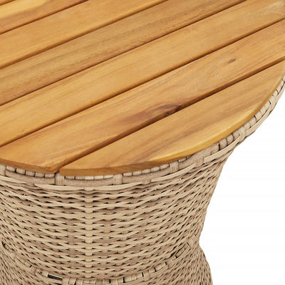 sidebord trommeformet polyrattan og massivt træ beige