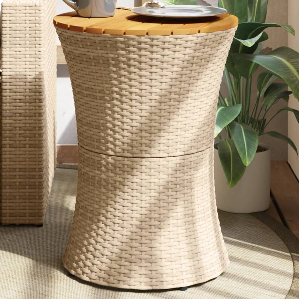 sidebord trommeformet polyrattan og massivt træ beige