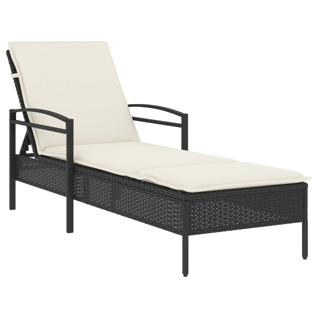 liggestol med hynde 63x200x81 cm polyrattan sort