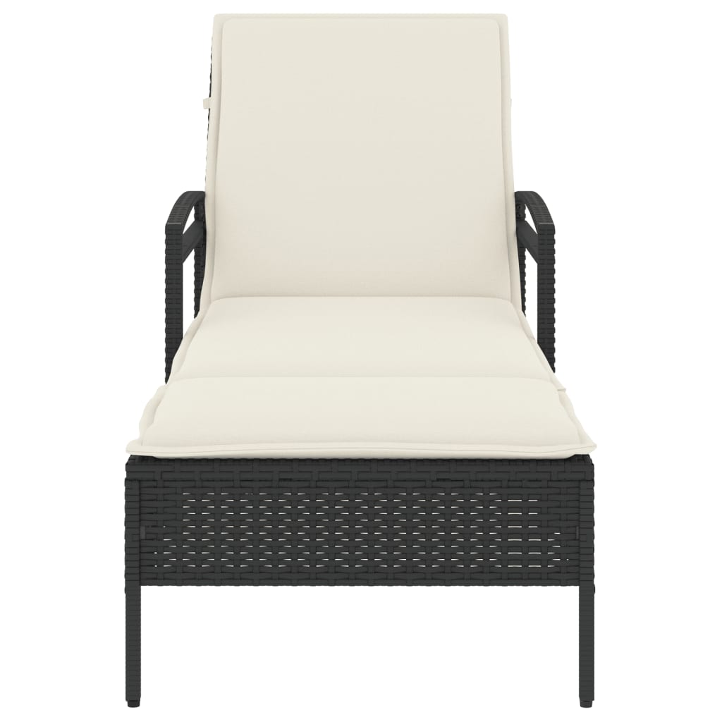 liggestol med hynde 63x200x81 cm polyrattan sort