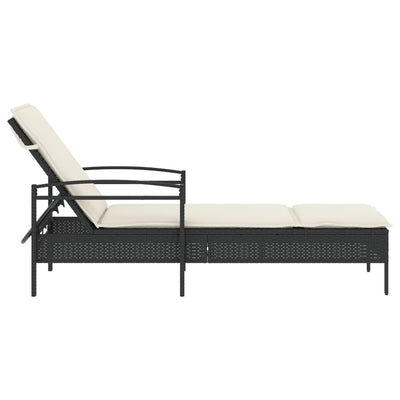 liggestol med hynde 63x200x81 cm polyrattan sort