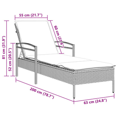 liggestol med hynde 63x200x81 cm polyrattan sort