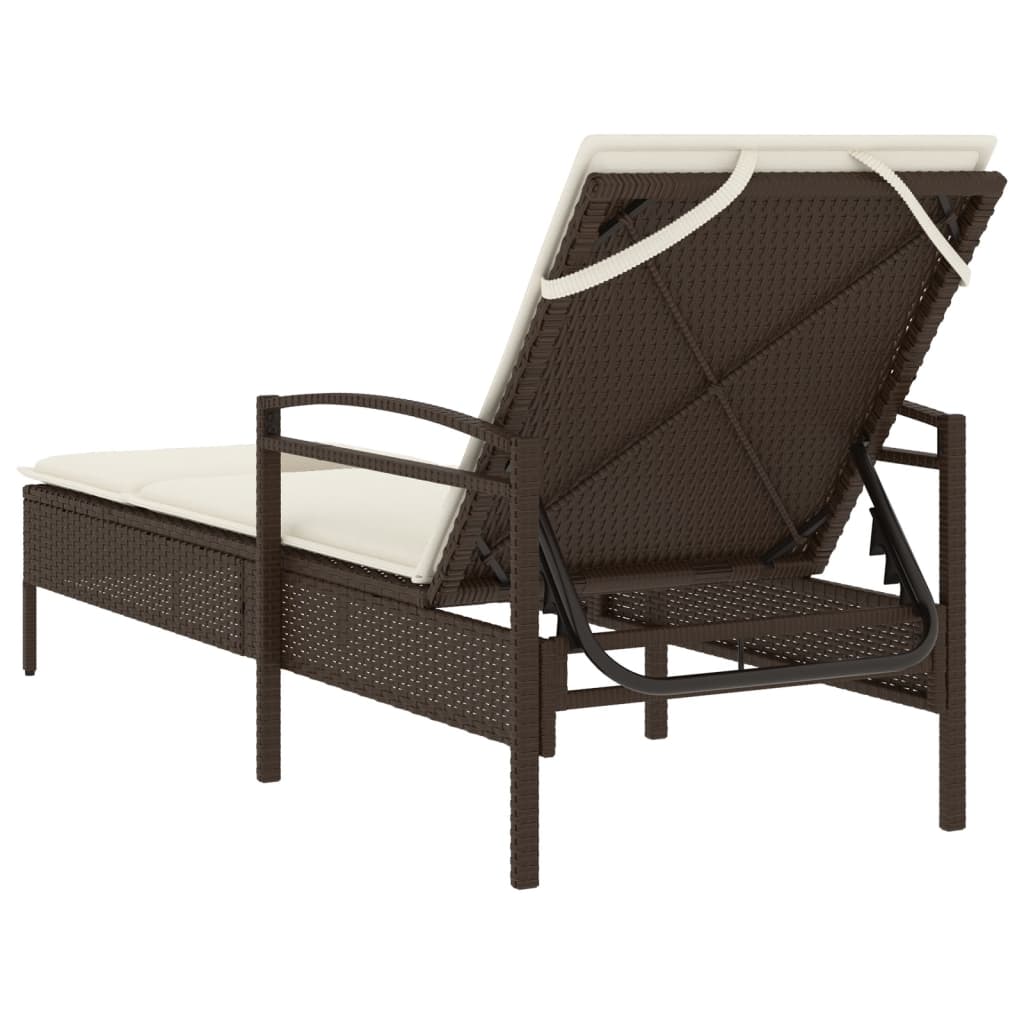 liggestol med hynde 63x200x81 cm polyrattan brun