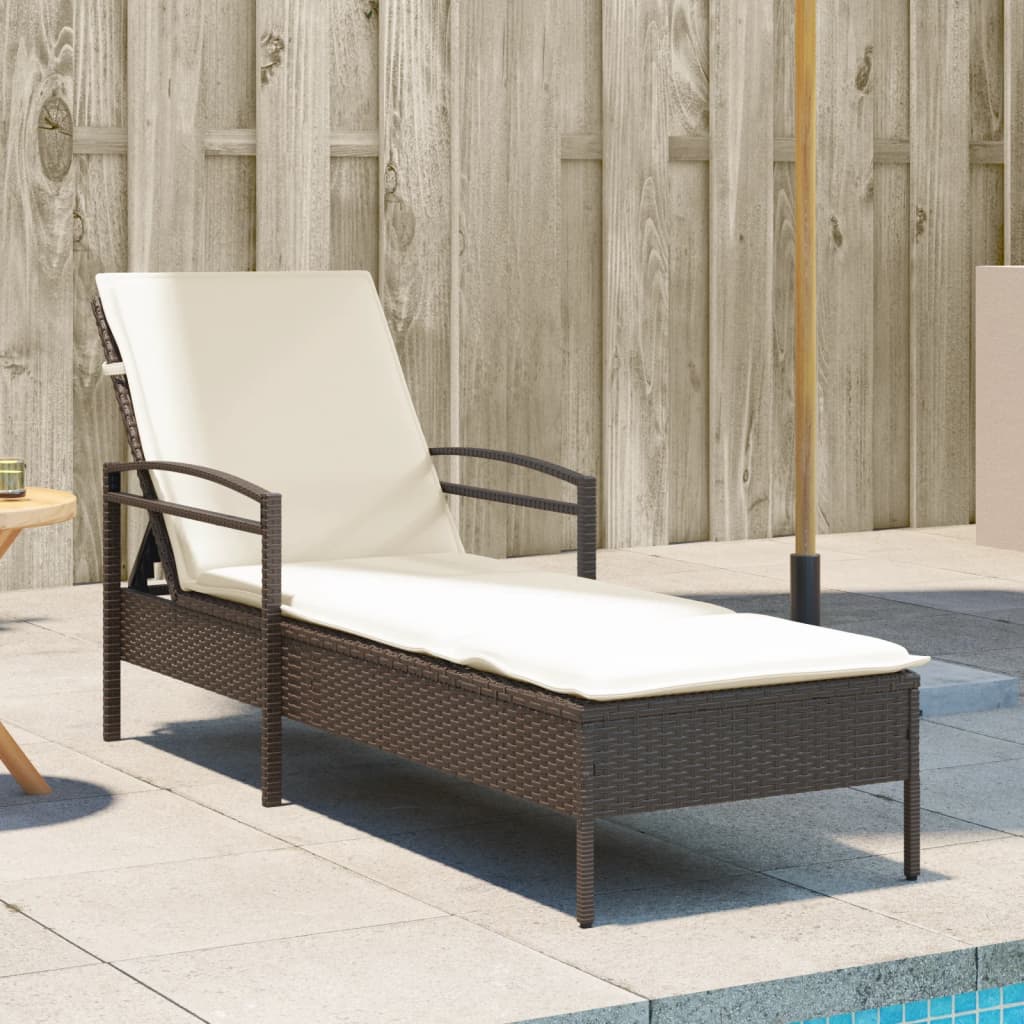 liggestol med hynde 63x200x81 cm polyrattan brun