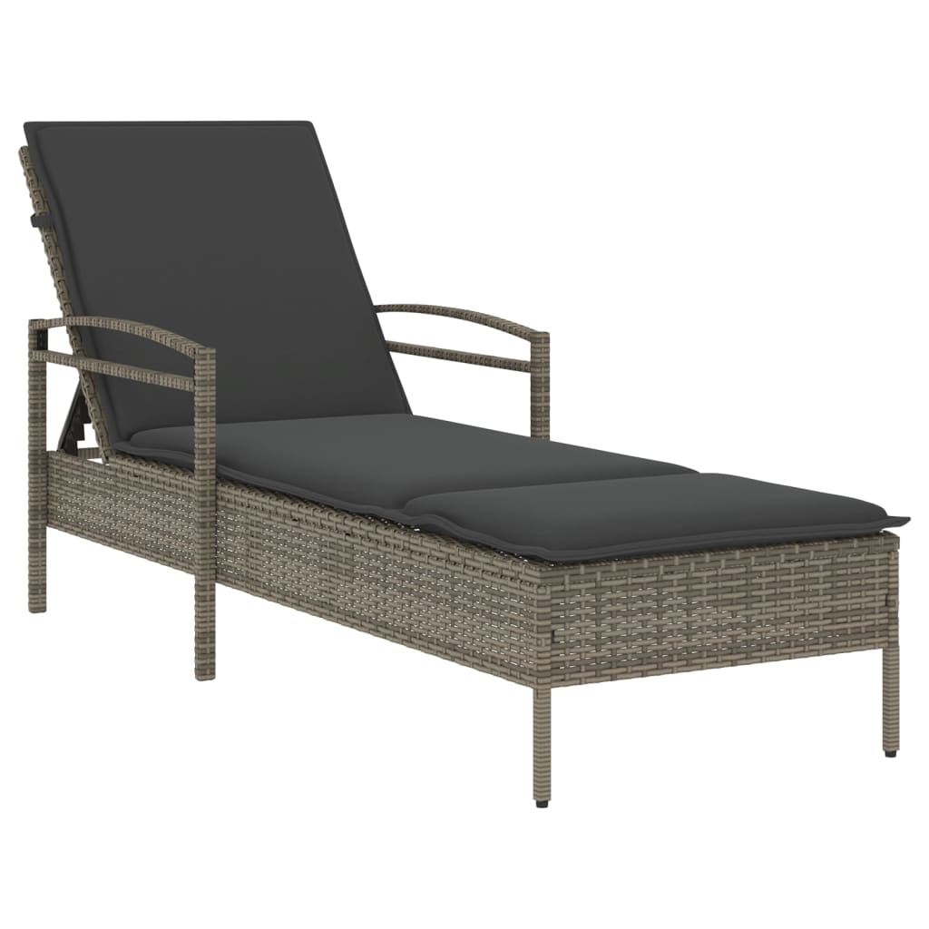 liggestol med hynde 63x200x81 cm polyrattan grå