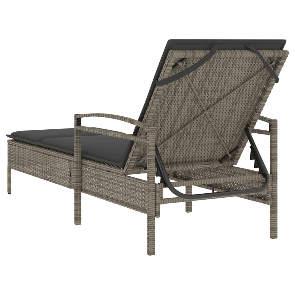 liggestol med hynde 63x200x81 cm polyrattan grå