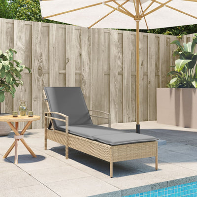 liggestol med hynde 63x200x81 cm polyrattan beige