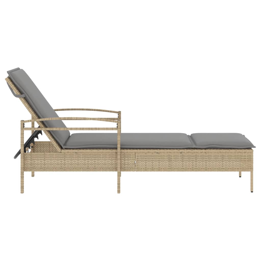 liggestol med hynde 63x200x81 cm polyrattan beige