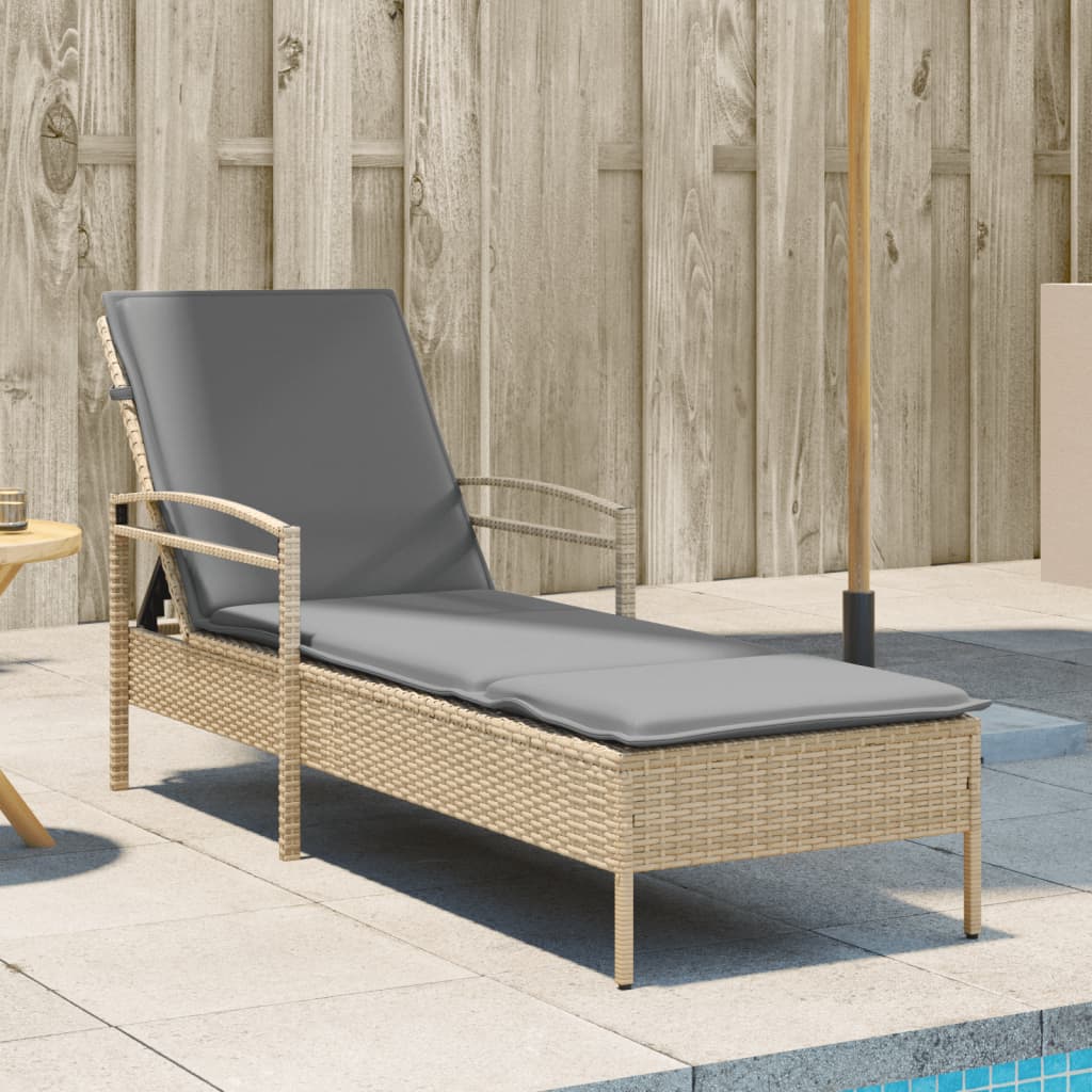 liggestol med hynde 63x200x81 cm polyrattan beige