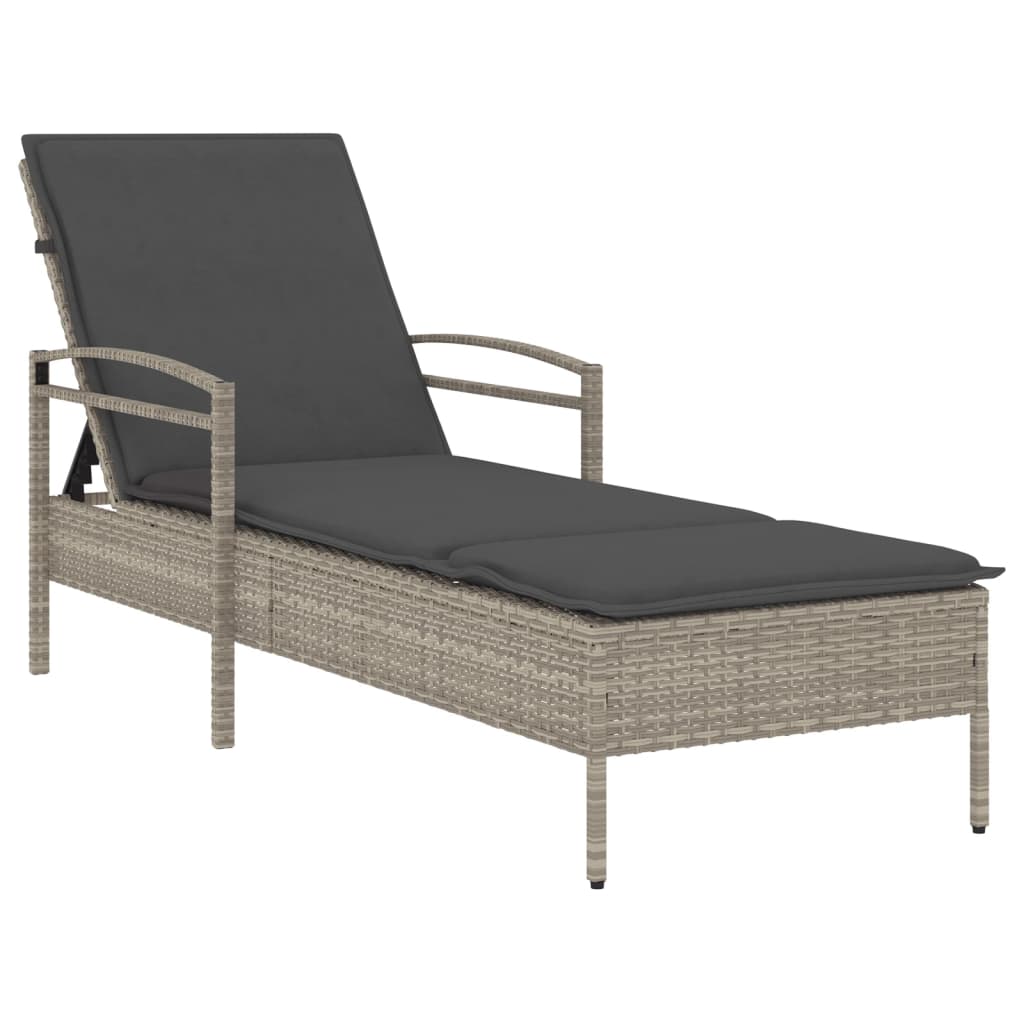 liggestol med hynde 63x200x81 cm polyrattan lysegrå