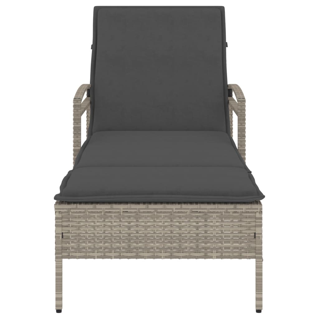 liggestol med hynde 63x200x81 cm polyrattan lysegrå