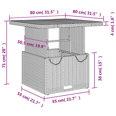 havebord 80x80x71 cm polyrattan og massivt akacietræ grå