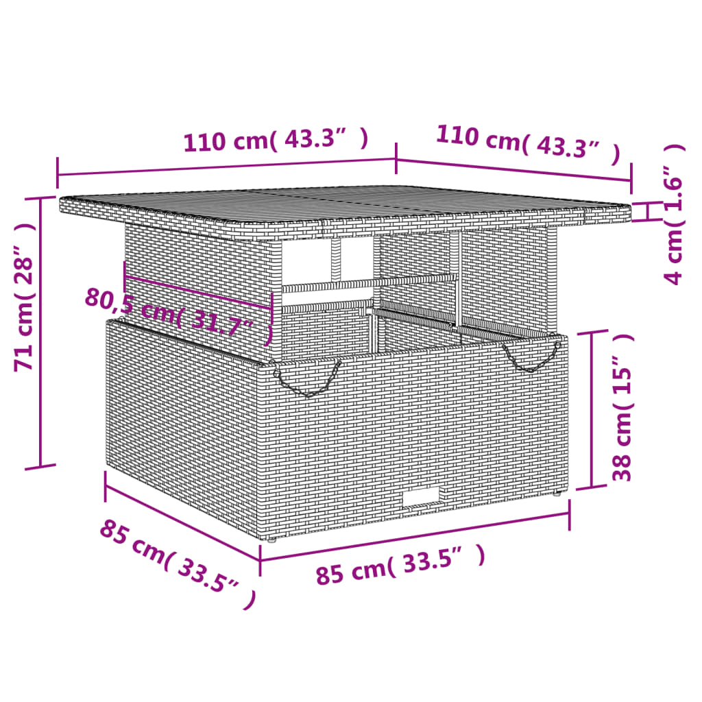 havebord 110x110x71 cm polyrattan og akacietræ beige