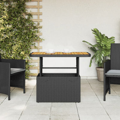 havebord 90x55x71 cm polyrattan og akacietræ sort