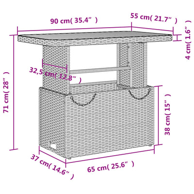 havebord 90x55x71 cm polyrattan og akacietræ beige