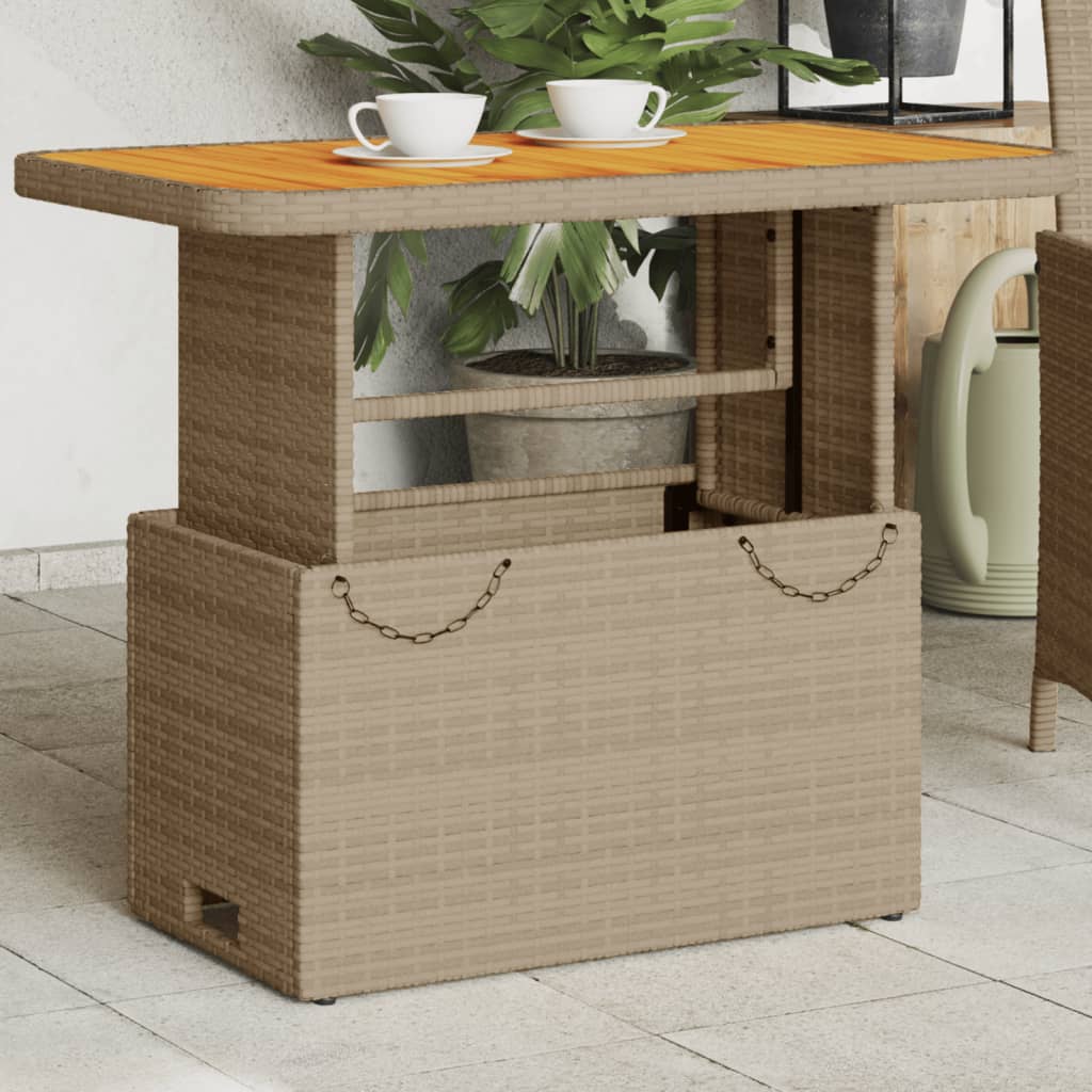 havebord 90x55x71 cm polyrattan og akacietræ beige