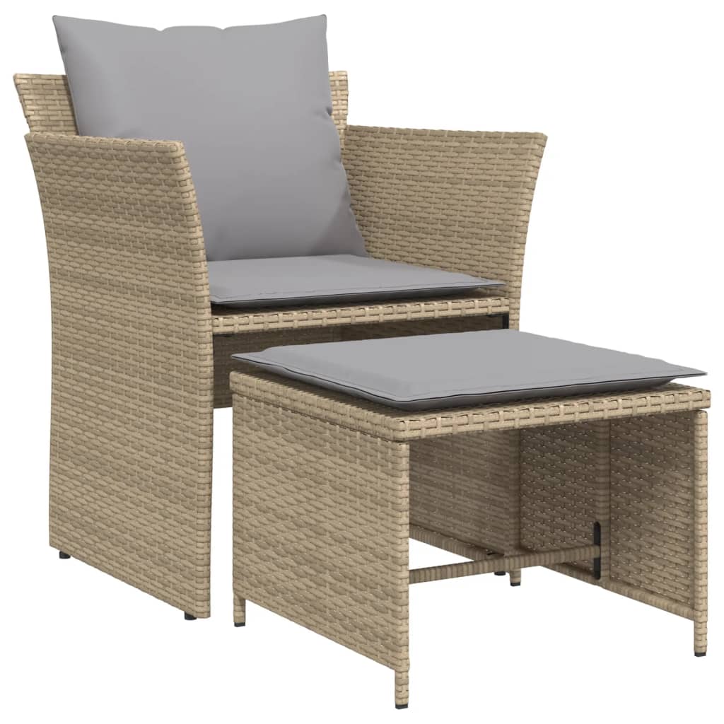 havestol med fodskammel polyrattan beige