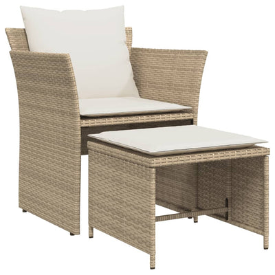 havestol med fodskammel polyrattan beige