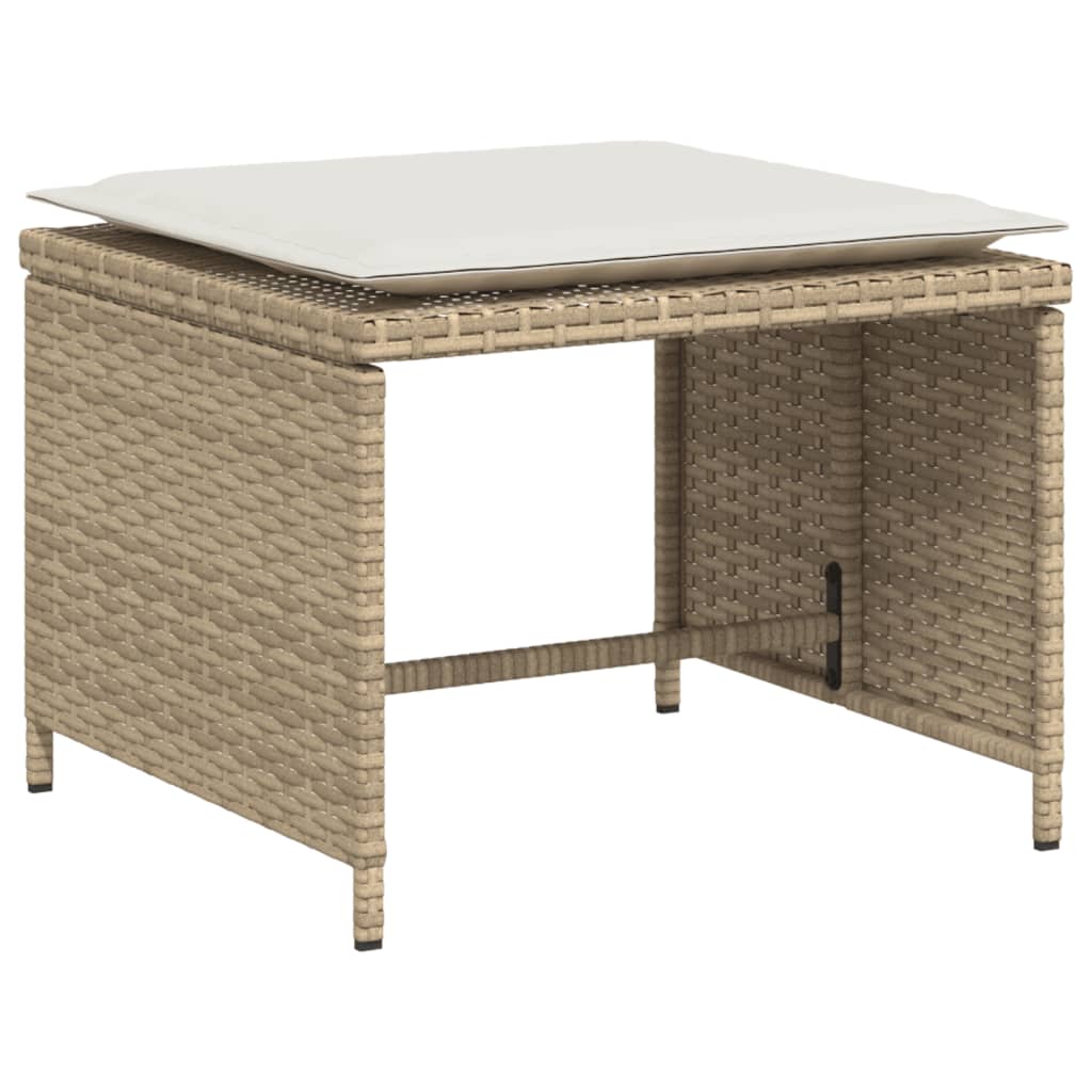 havestol med fodskammel polyrattan beige