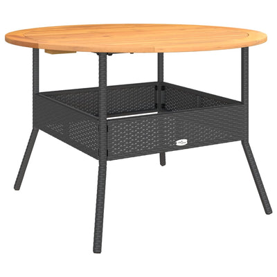 havebord med akacietop Ø110x71 cm polyrattan sort