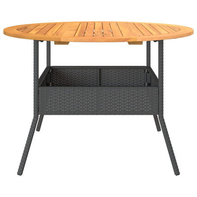 havebord med akacietop Ø110x71 cm polyrattan sort