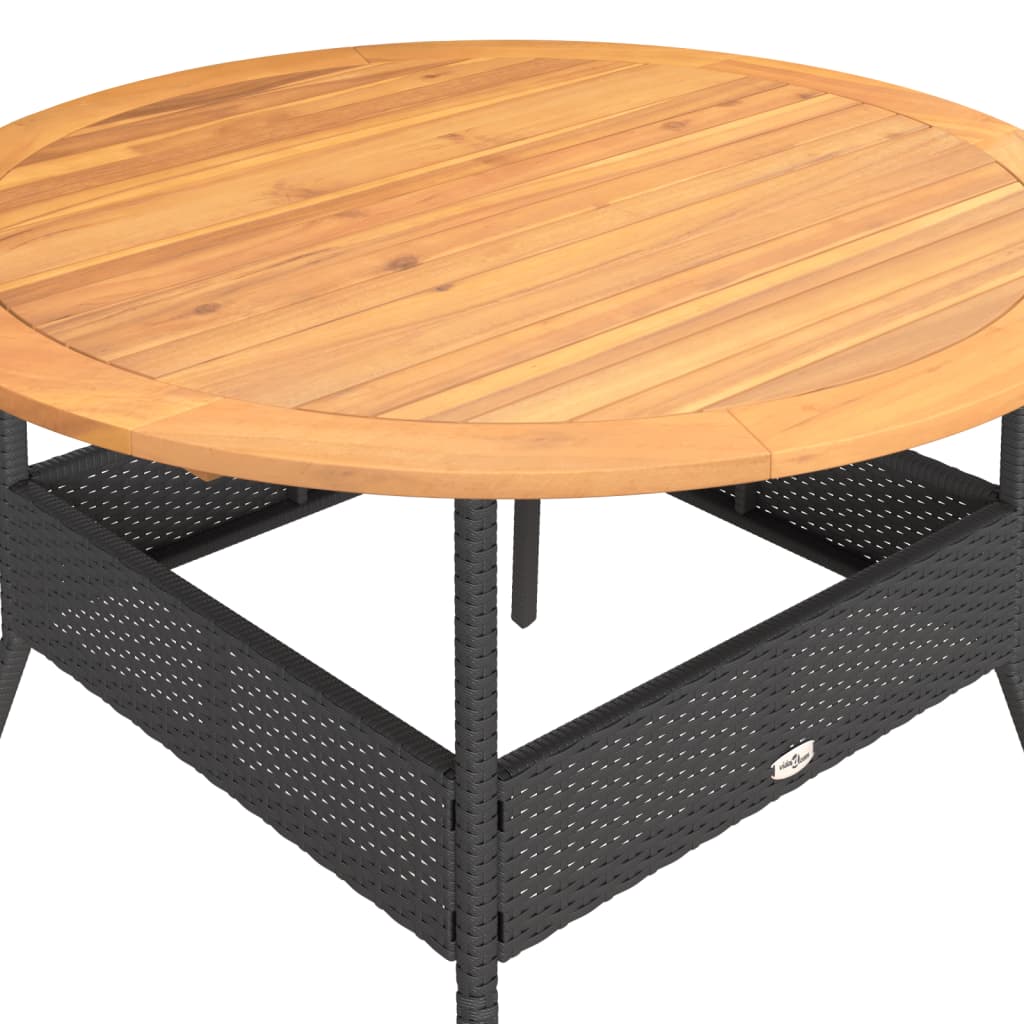 havebord med akacietop Ø110x71 cm polyrattan sort