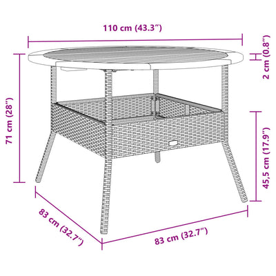 havebord med akacietop Ø110x71 cm polyrattan sort