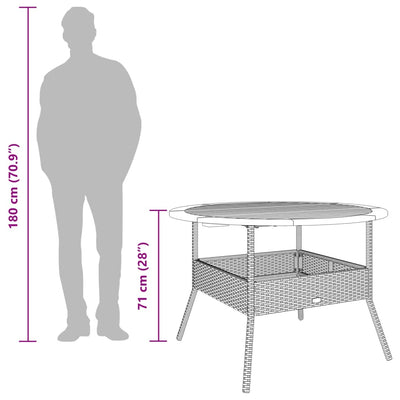 havebord med akacietop Ø110x71 cm polyrattan sort