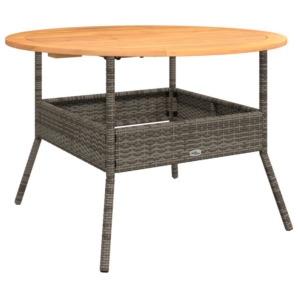 havebord med akacietop Ø110x71 cm polyrattan grå