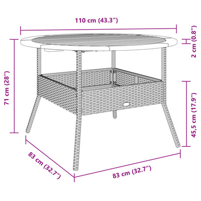 havebord med akacietop Ø110x71 cm polyrattan grå