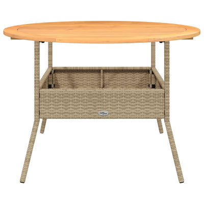 havebord med akacietop Ø110x71 cm polyrattan beige