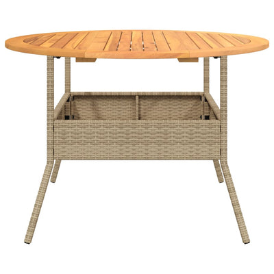 havebord med akacietop Ø110x71 cm polyrattan beige