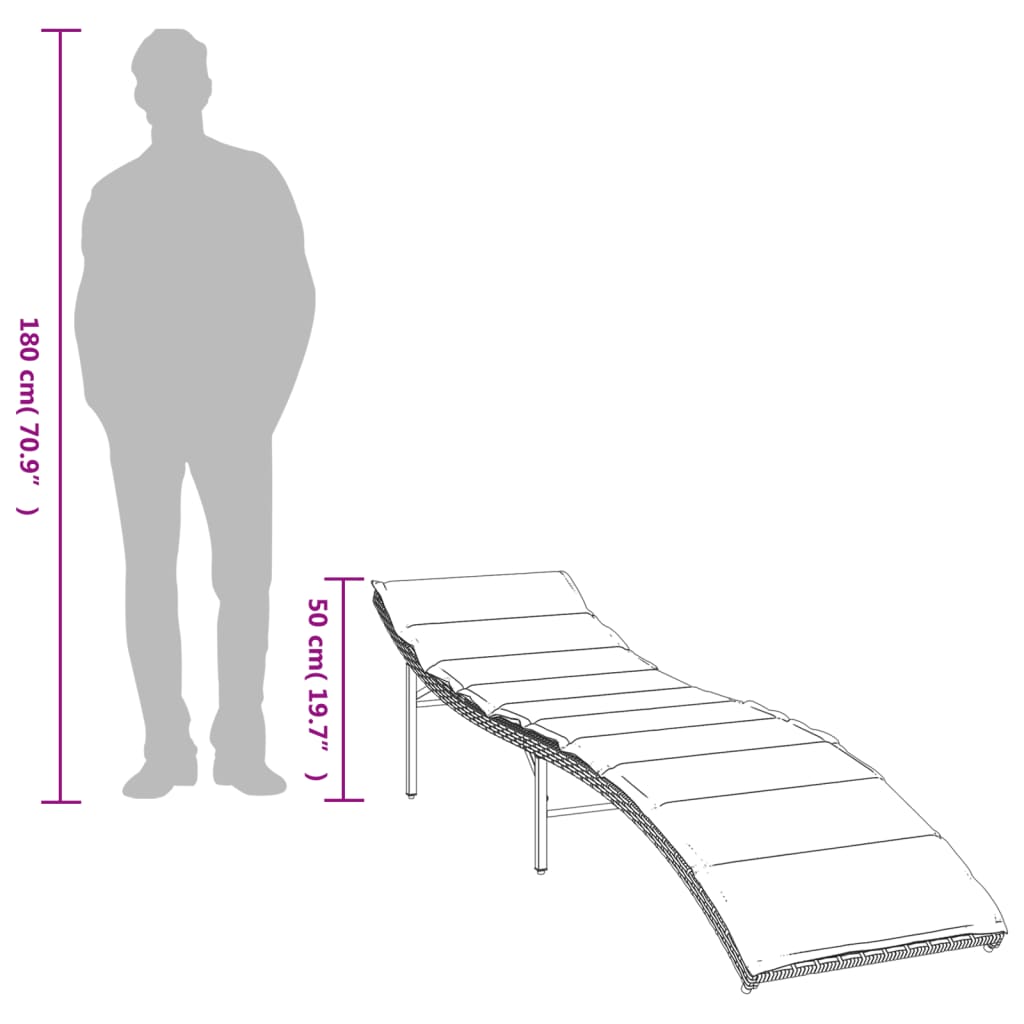 liggestol med hynde 55x199x50 cm polyrattan sort