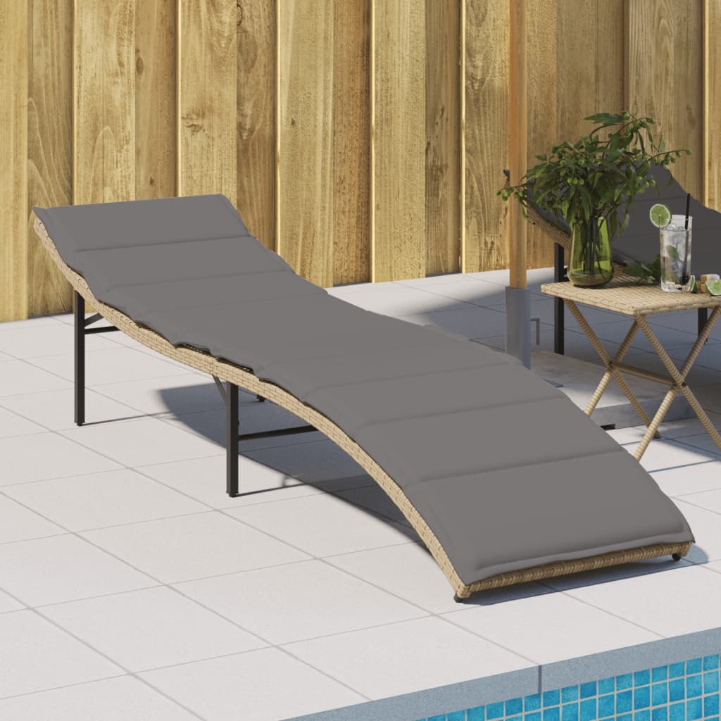 liggestol med hynde 55x199x50 cm polyrattan beige