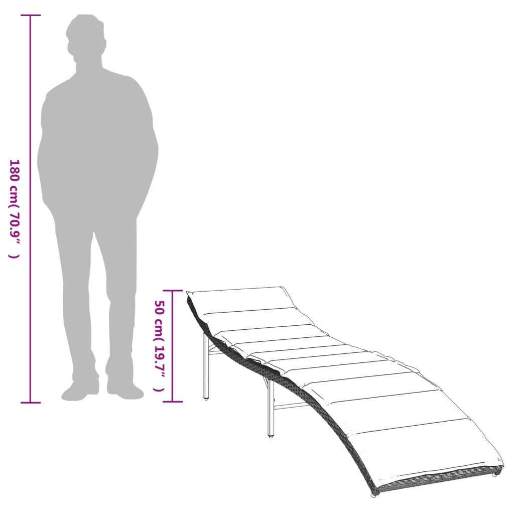 liggestol med hynde 55x199x50 cm polyrattan lysegrå