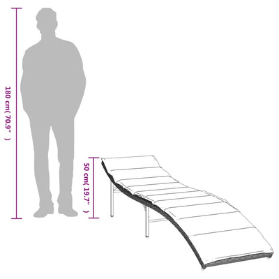 liggestol med hynde 55x199x50 cm polyrattan lysegrå