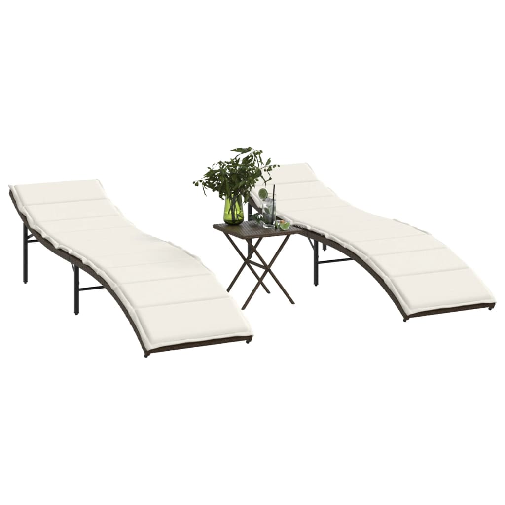 liggestole 2 stk. med bord polyrattan brun