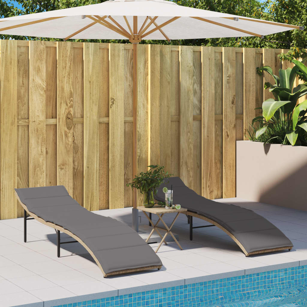 liggestole 2 stk. med bord polyrattan beige